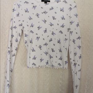 Forever 21 Womens Long Sleeve Floral Top Lettuce Trim